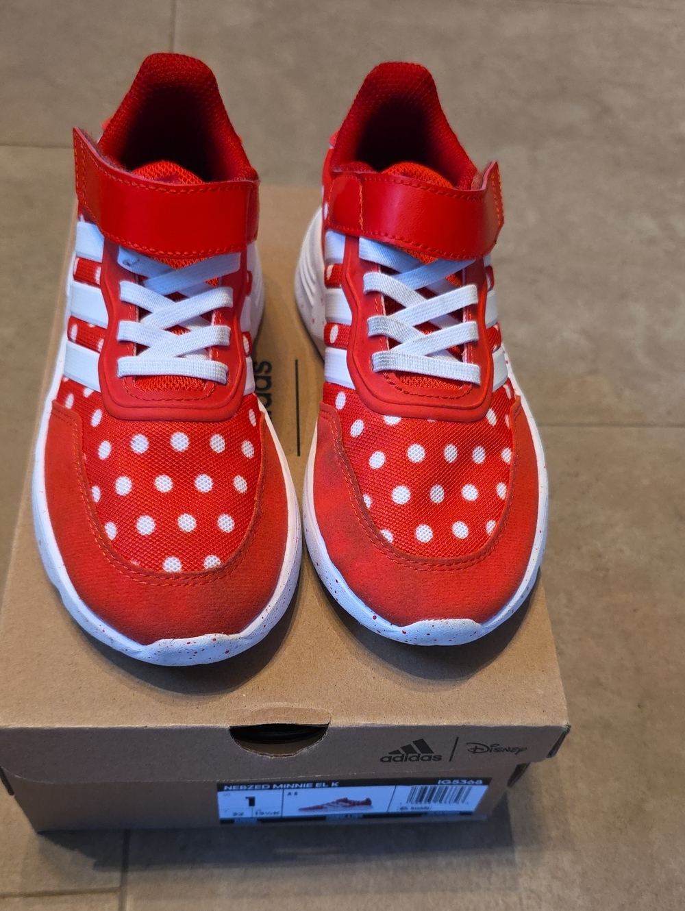 Adidas Disney Minnie Mouse Kid's Red and White Polka Dot Sneakers. Size 1